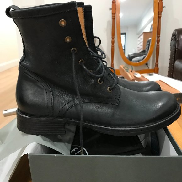 Fiorentini Baker Men Black Distressed Leather Lace Up Boots Italy Size US 9 - Picture 2 of 11
